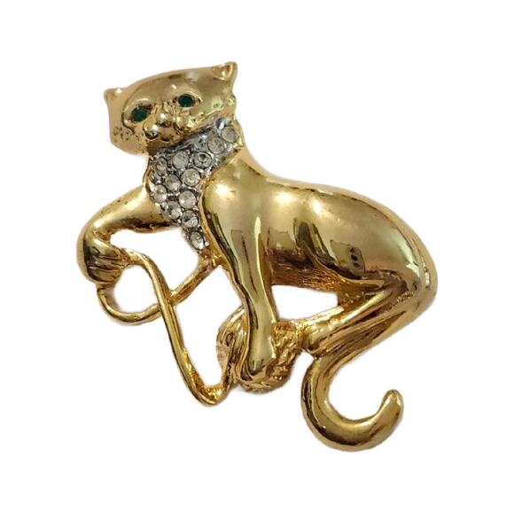 Mid Century Atomic Kitty Brooch with Crystal Accents - Picture 3 of 9